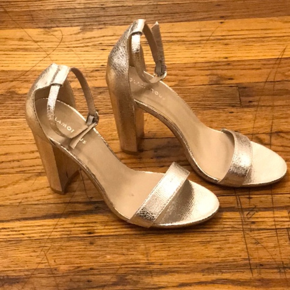 Silver Ankle Strap Block Heel Sandal